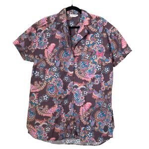 Free People Poolside Printed Boyfriend Shirt M Purple Paisley Floral Oversized